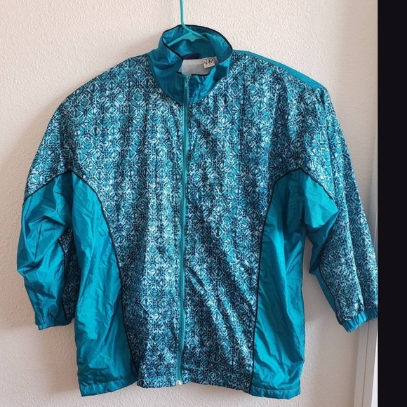 Honors Jackets & Blazers - Honors‎ Plus Size Vintage Turquoise Lined Nylon Track Full Zipper Jacket